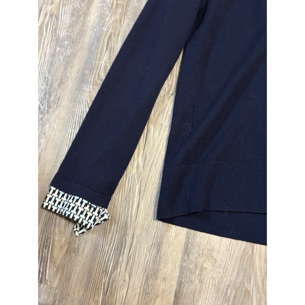 Tory Burch 100% Wool Layered Collar Sweater Womens Small Navy Preppy Golf - Picture 2 of 11